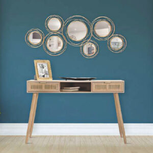 Pannello/Specchio Gold Round - Console Paglia di Vienna - Cornice Glam Lump - Svuota Tasche Foglia Long.